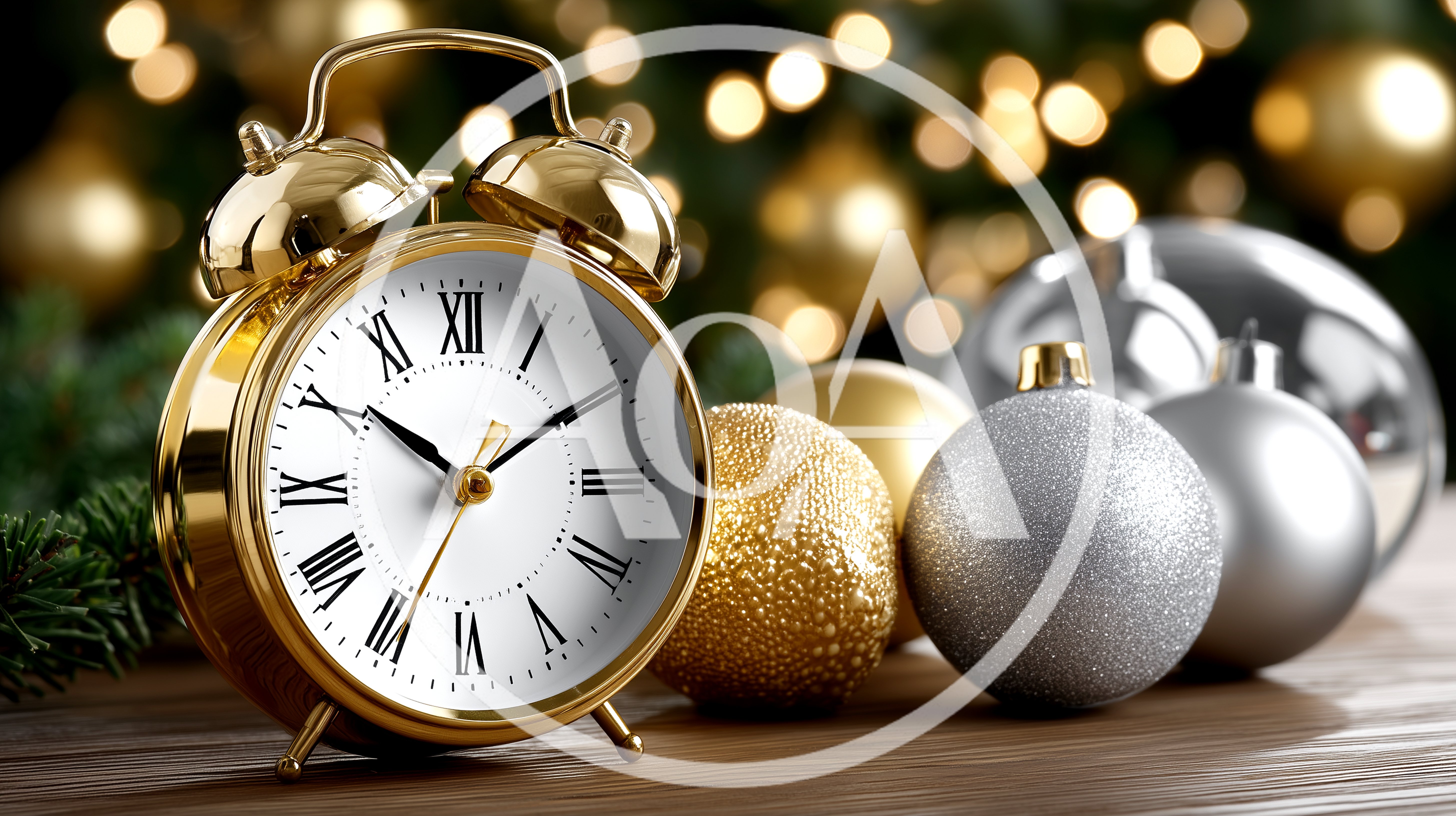Gold Alarm Clock With Christmas Ornaments