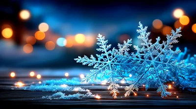 Two Intricate Snowflakes Resting On A Wooden Surface