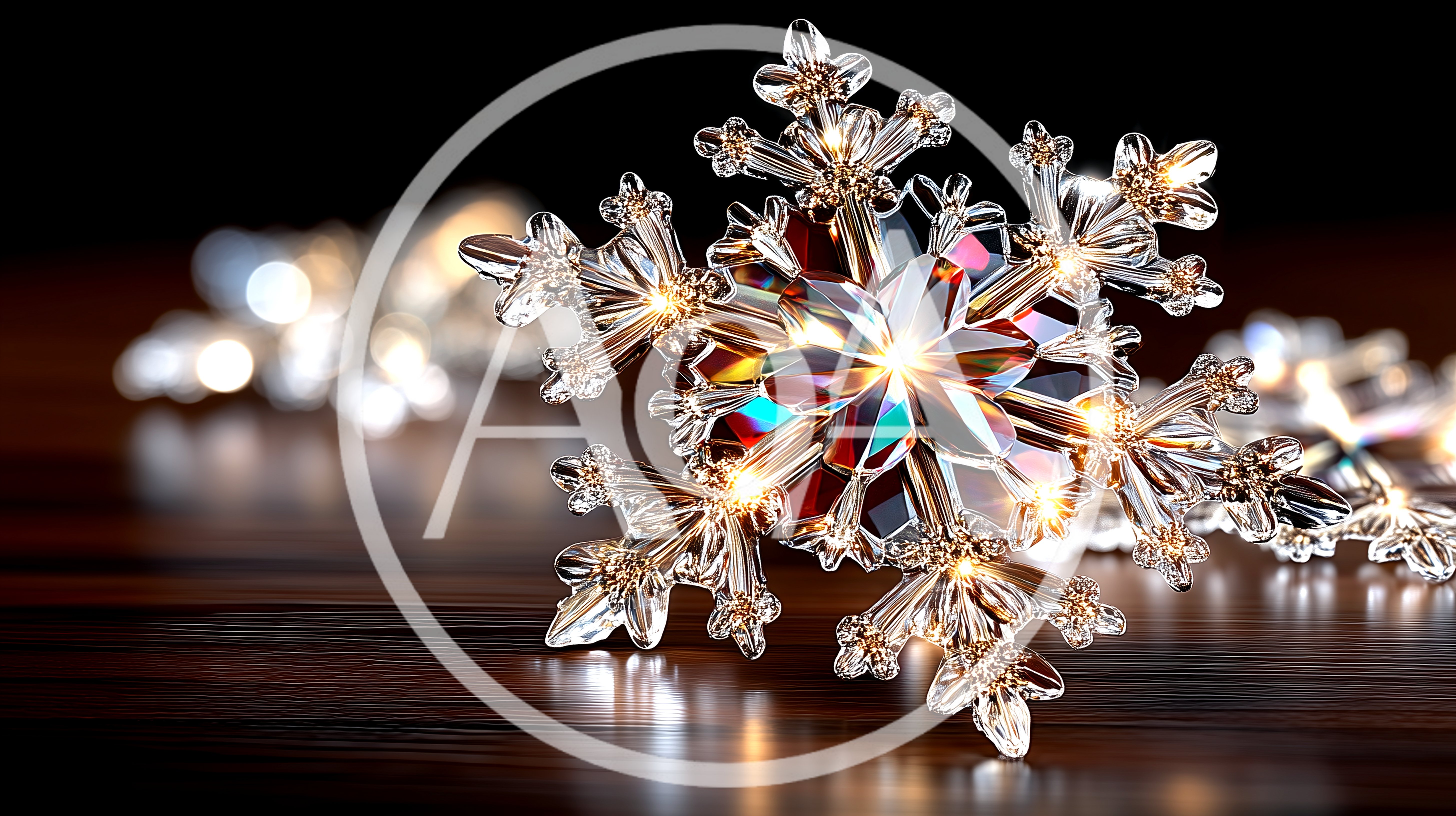 Crystal Snowflake Ornament On Dark Wooden Surface