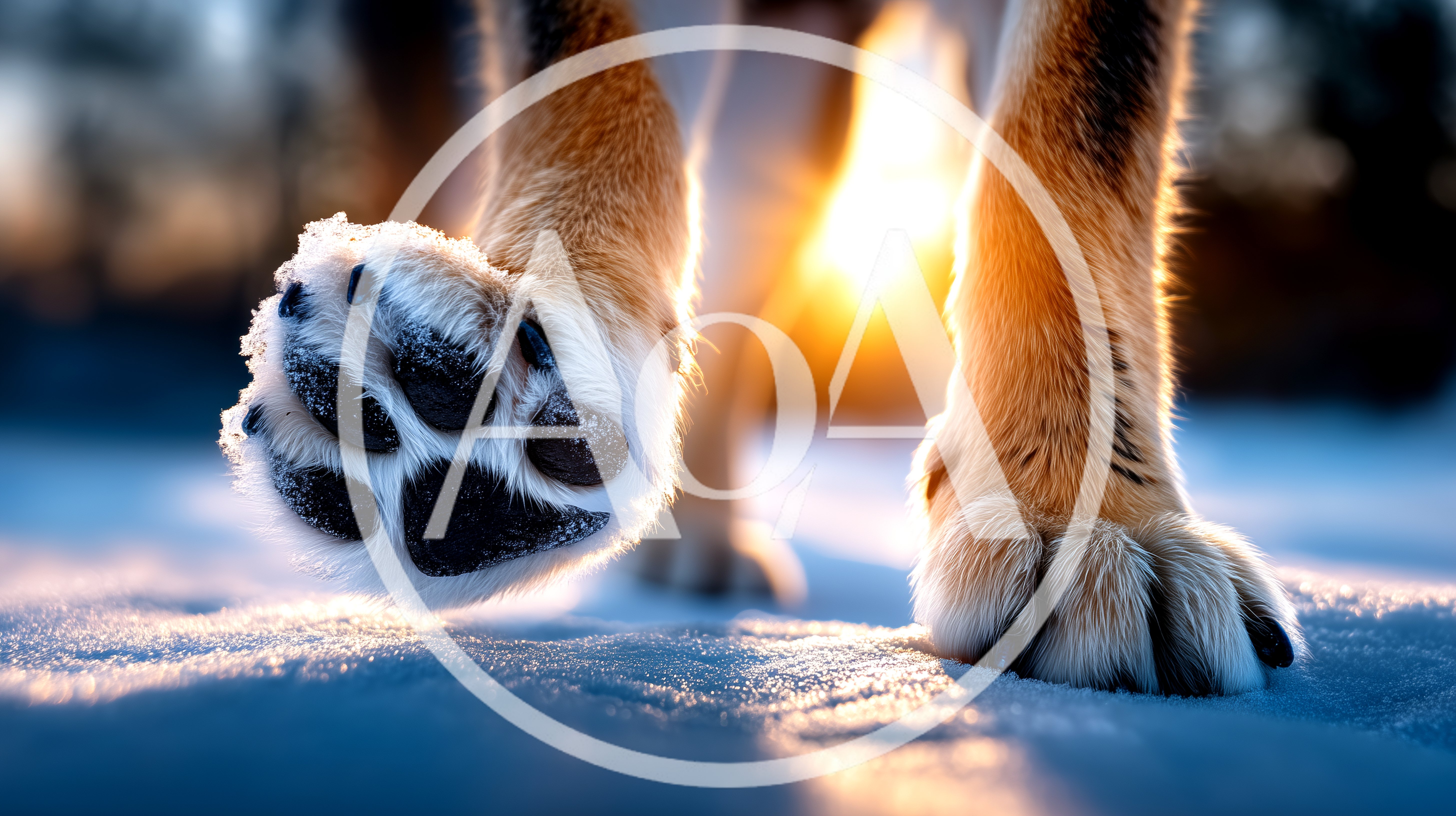 Close Up Of Dog Paws Walking On Snow