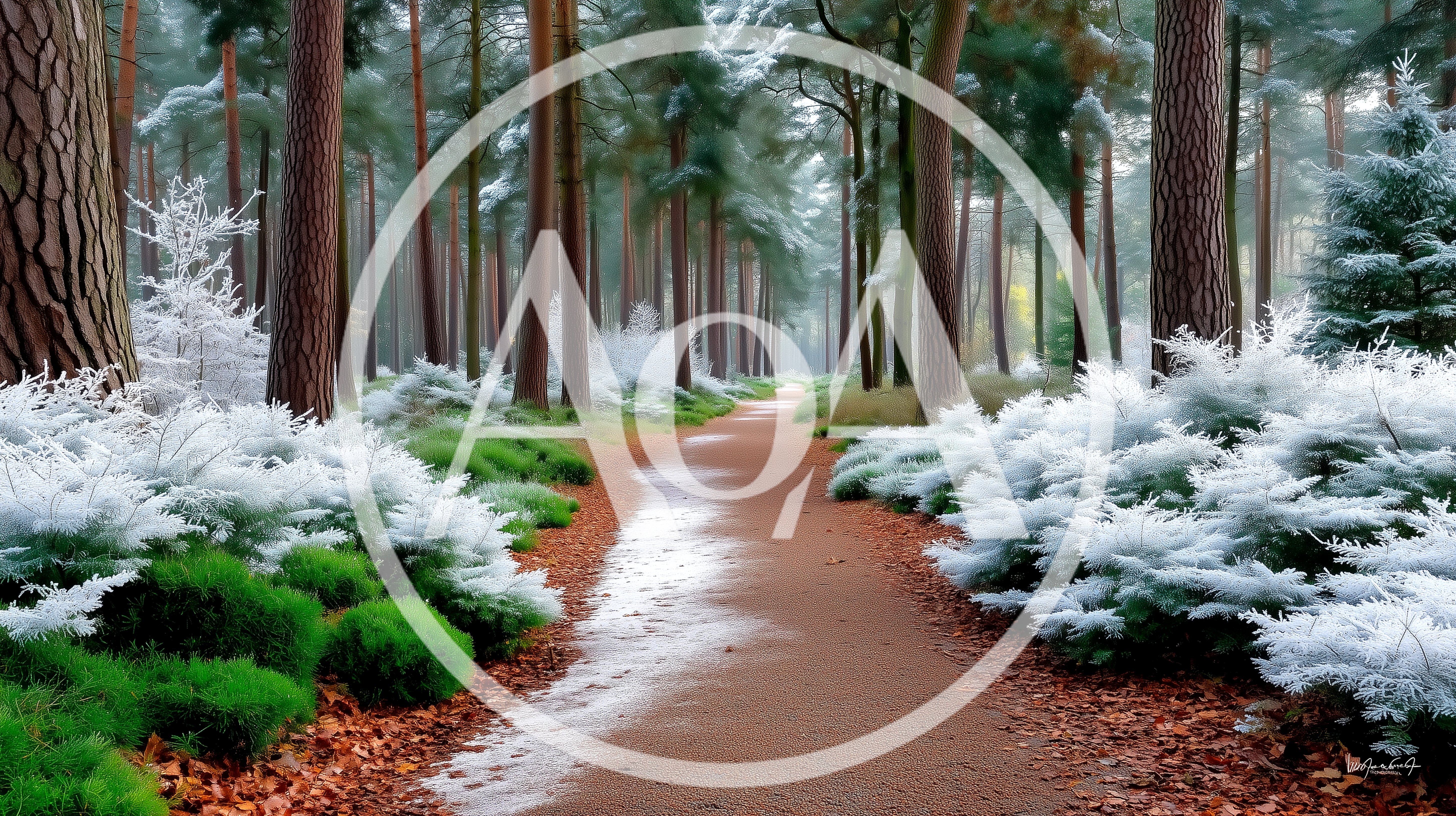 Frost Covered Forest Path In Winter