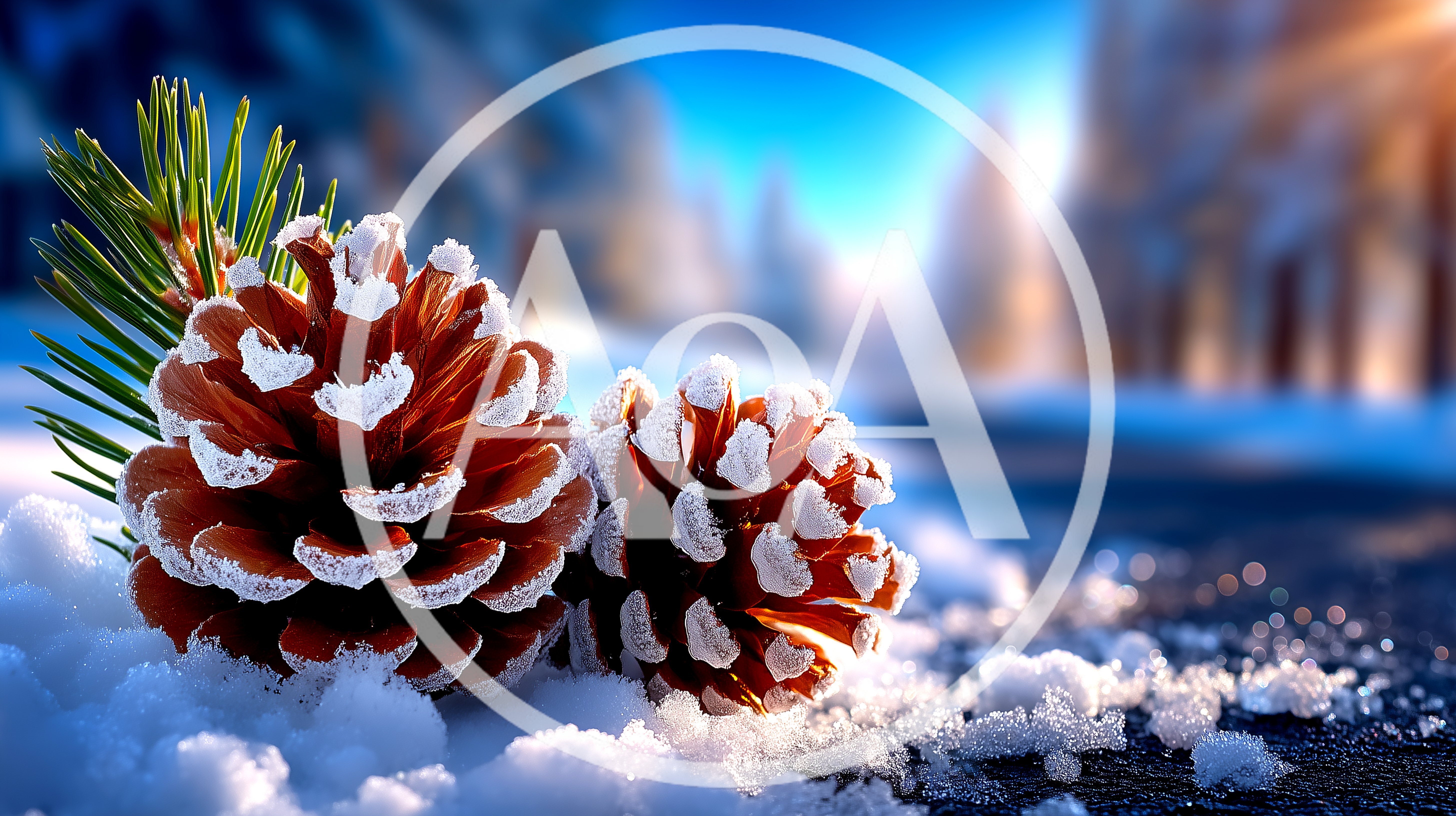 Two Pine Cones Resting On Fresh Winter Snow