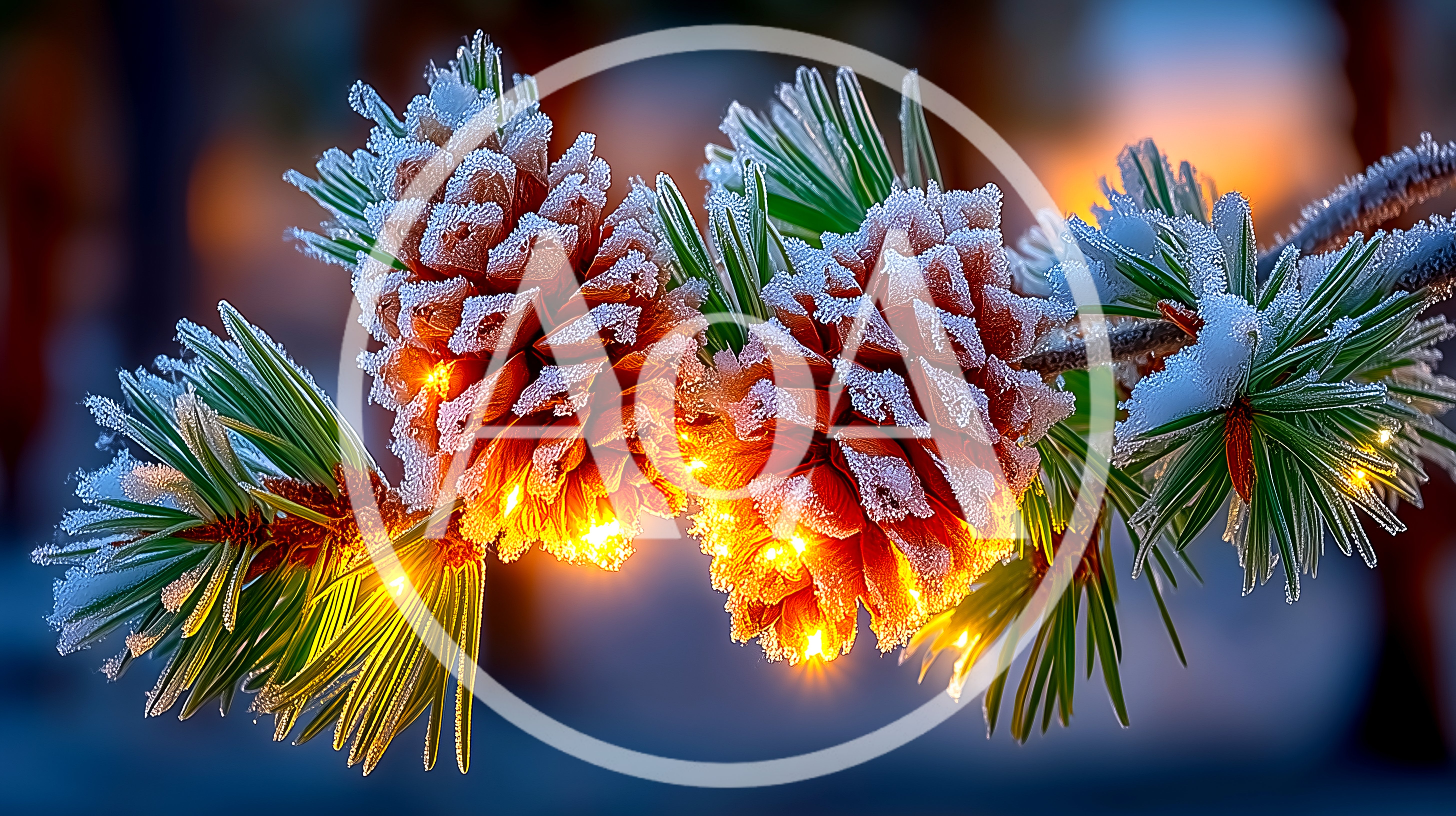 Frosted Pine Cones With Glowing Christmas Lights