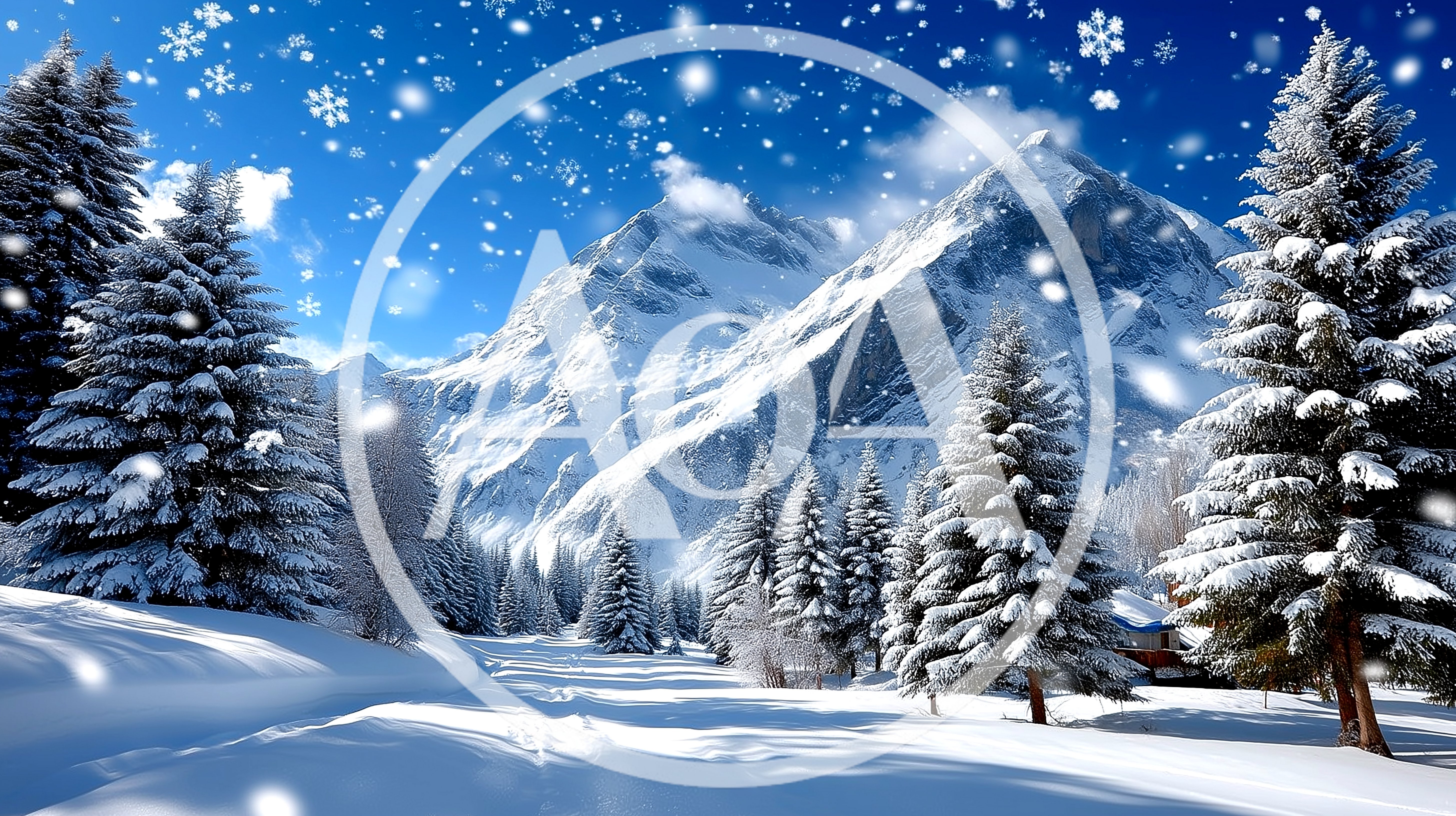 Snowy Mountain Landscape With Pine Trees In Winter