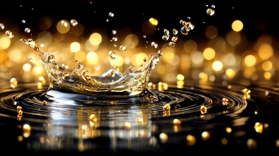 Golden Liquid Splash Creating Concentric Ripples