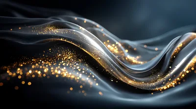 Abstract Flowing Dark Silk With Golden Glitter Particles