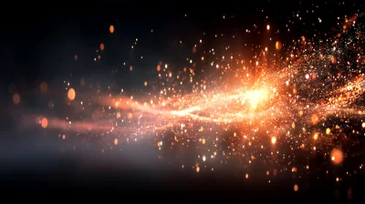Abstract Golden Particles Flowing In Dark Space