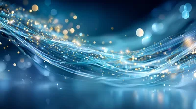 Abstract Blue Light Waves With Golden Particles