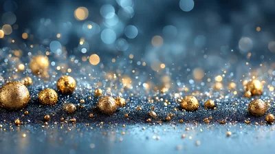 Golden Spheres On Dark Blue Glittering Background