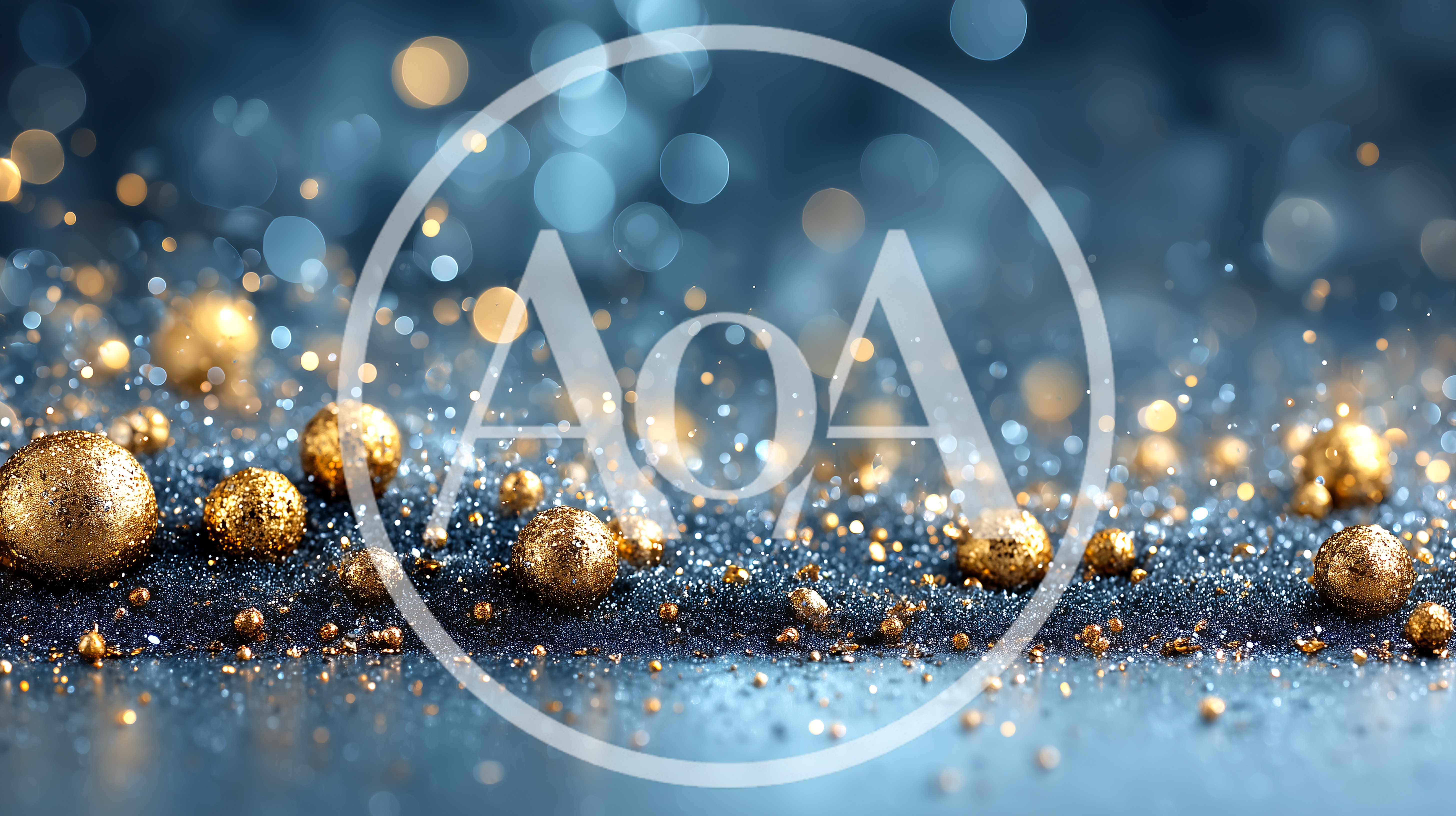 Golden Spheres On Dark Blue Glittering Background