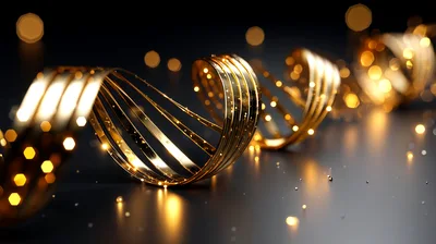 Abstract Golden Spiral Ribbon With Bokeh Lights
