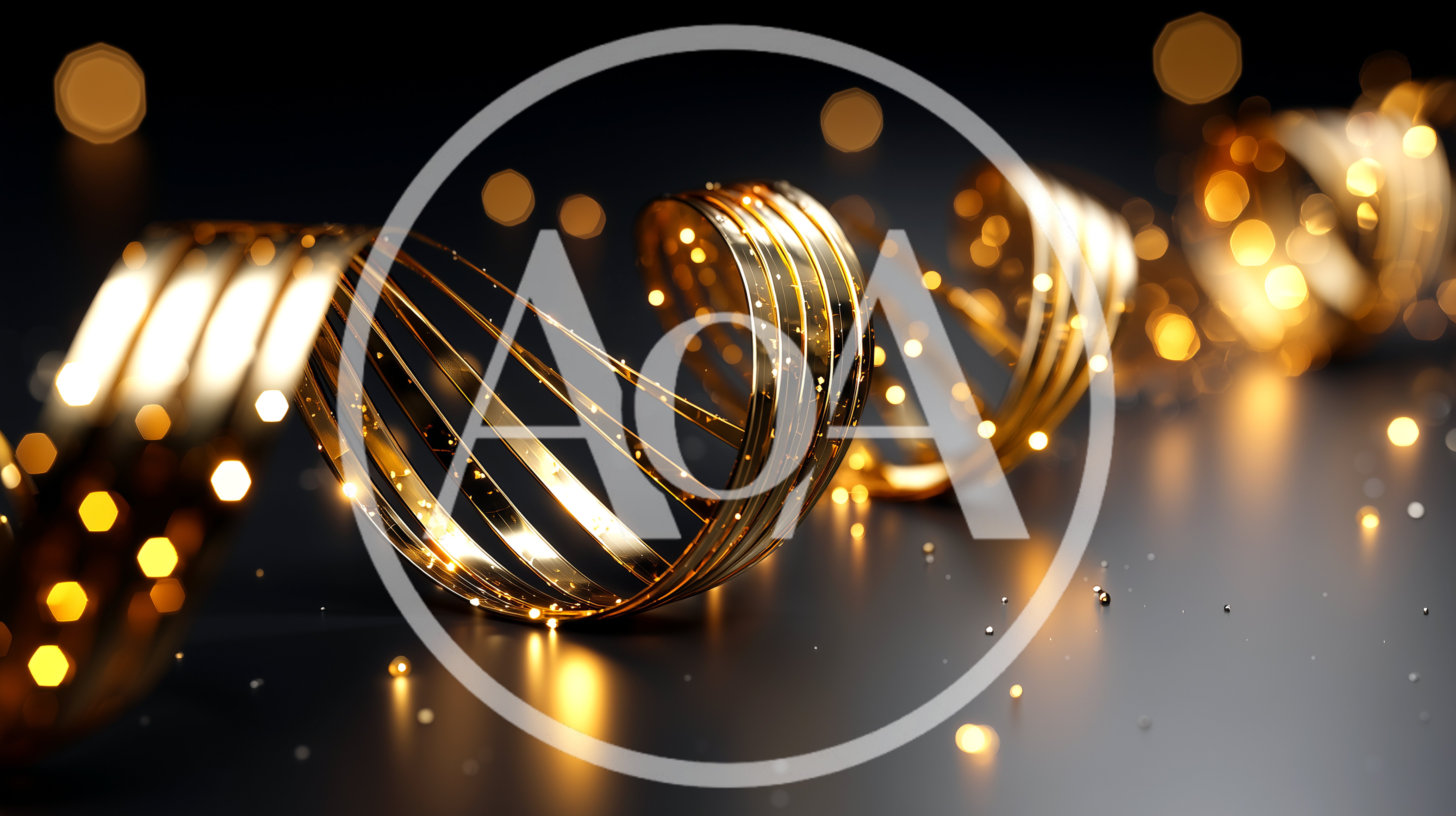 Abstract Golden Spiral Ribbon With Bokeh Lights