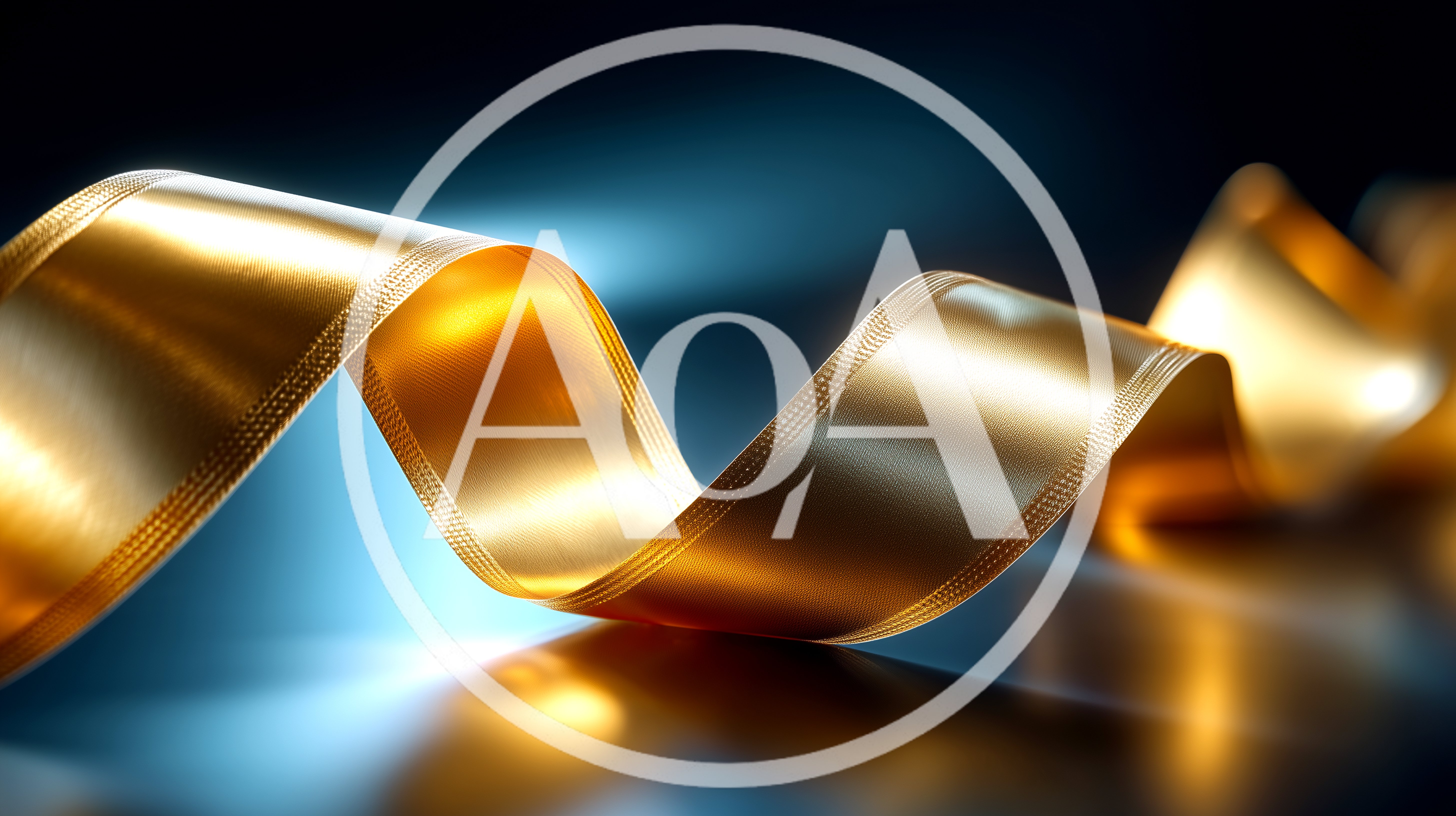 Golden Ribbon Waving Against Dark Blue Background