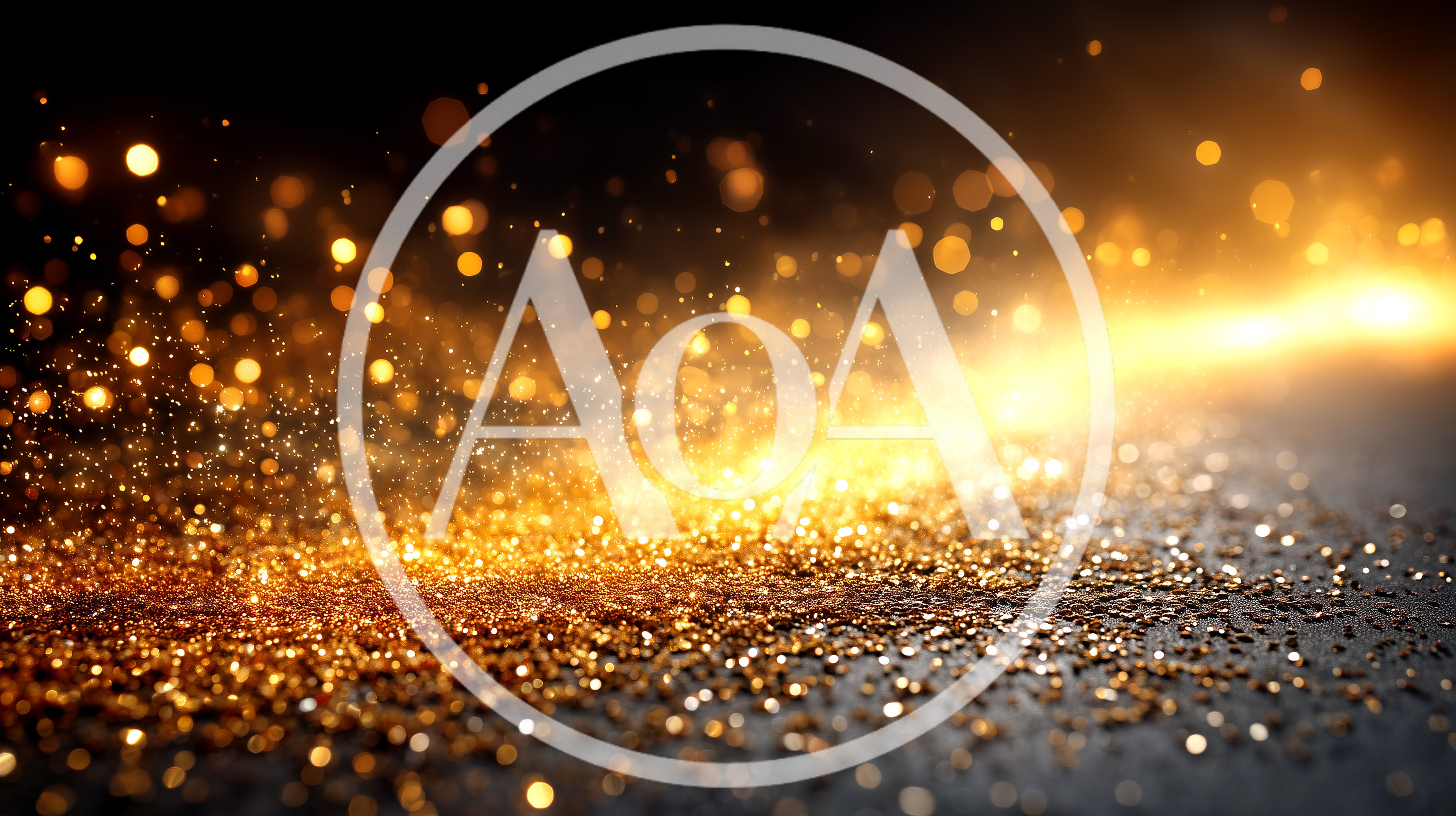 Golden Glitter Particles Floating On Dark Background