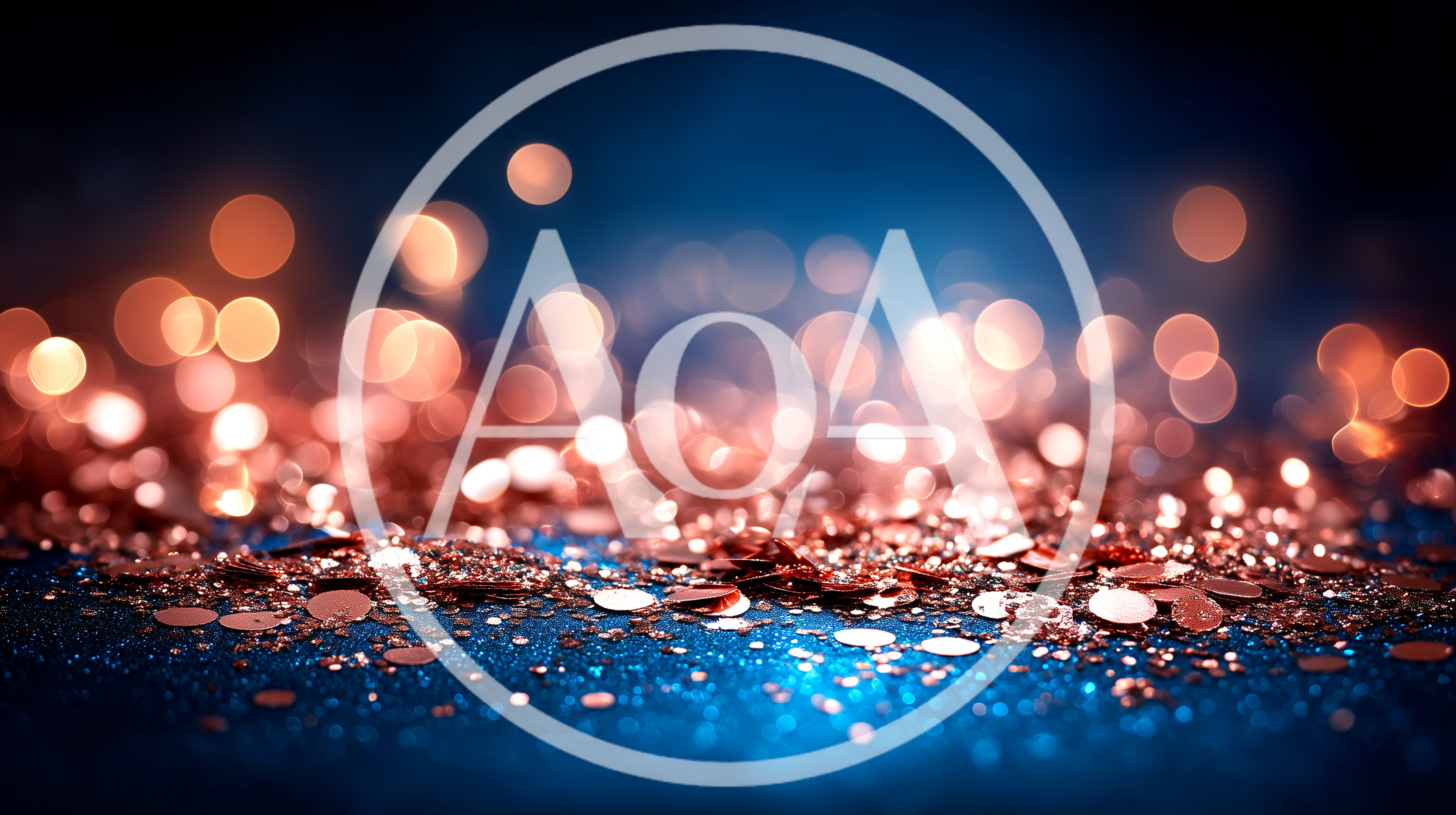 Rose Gold Glitter Particles On Dark Blue Background