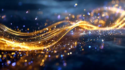 Abstract Golden Light Waves With Floating Particles