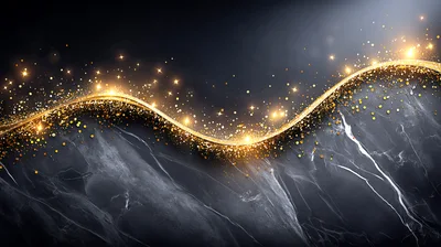 Abstract Golden Glitter Wave Over Dark Marble Background