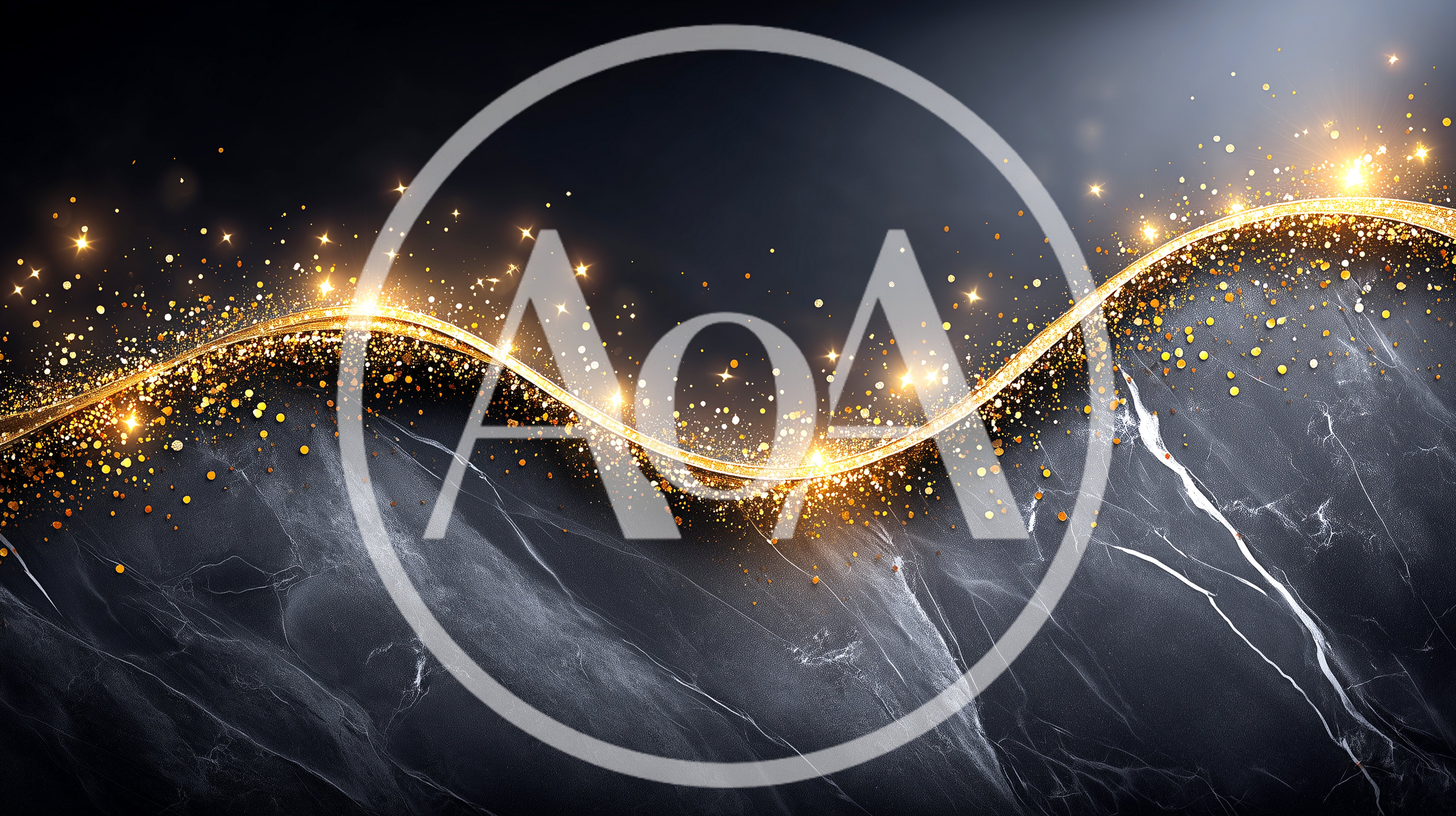 Abstract Golden Glitter Wave Over Dark Marble Background