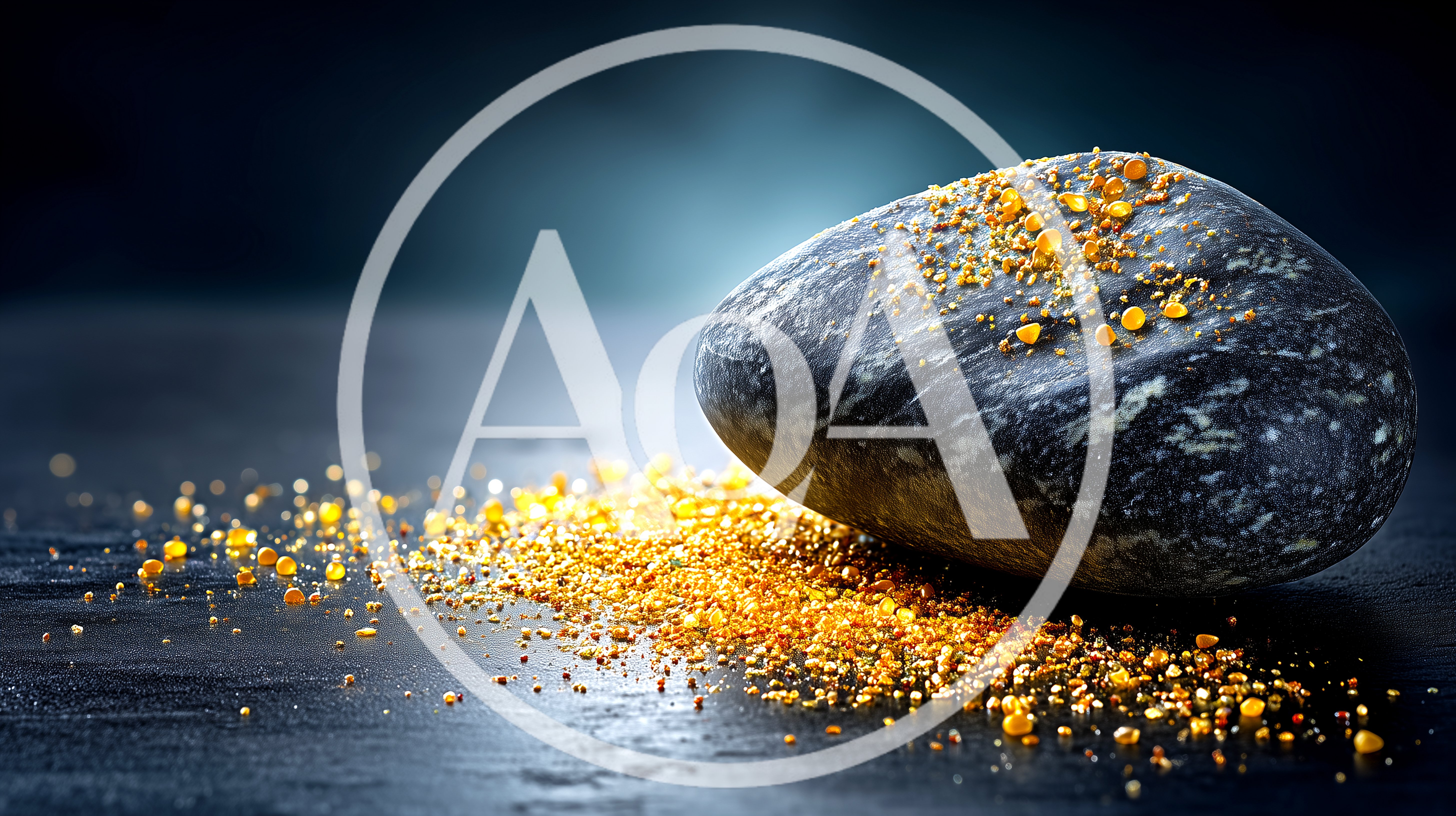 Dark Stone With Scattered Golden Amber Resin Particles