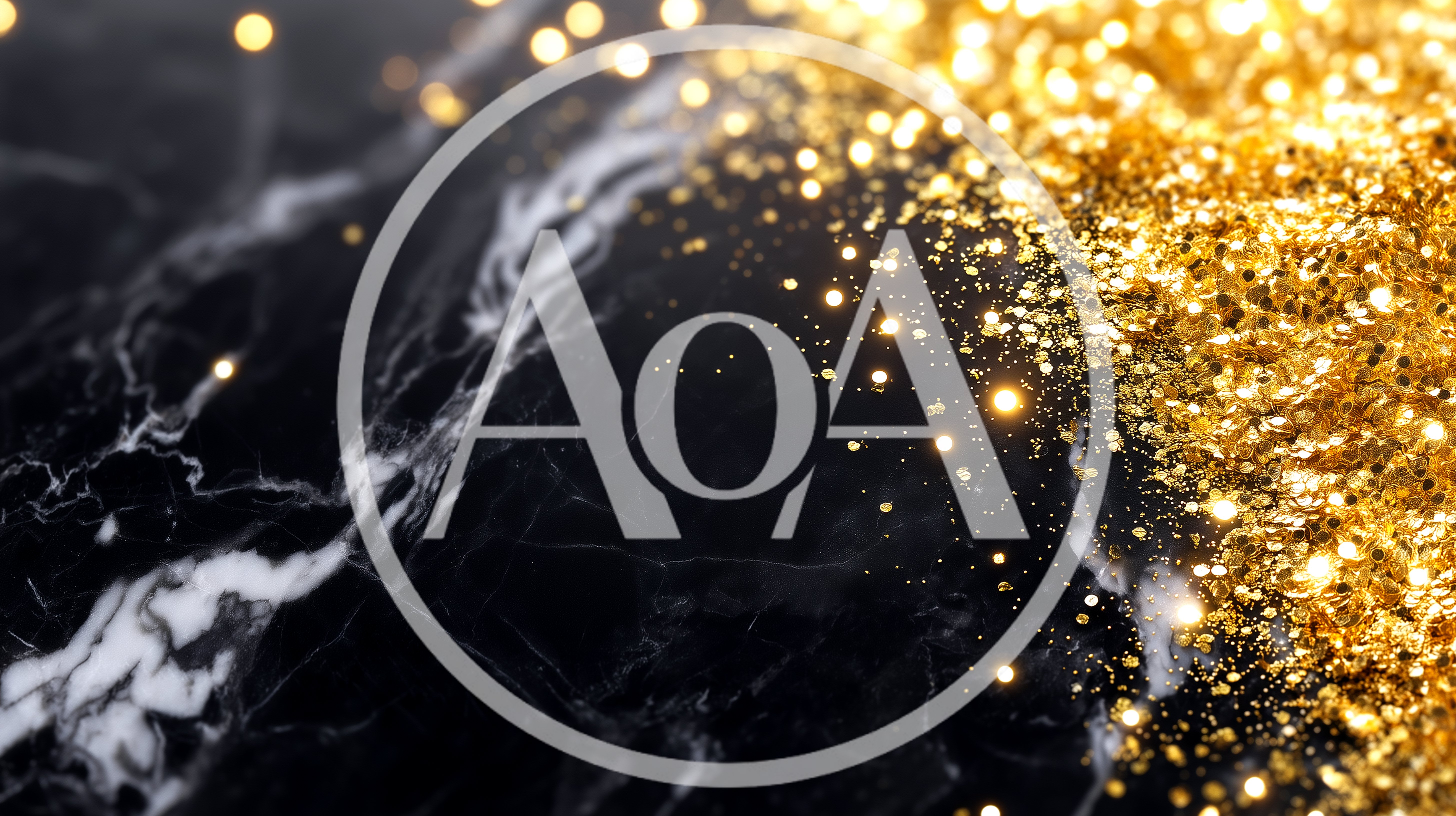 Golden Glitter Particles Falling On Black Marble Surface