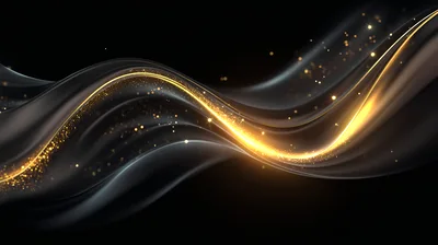 Abstract Golden Light Waves On Black Background