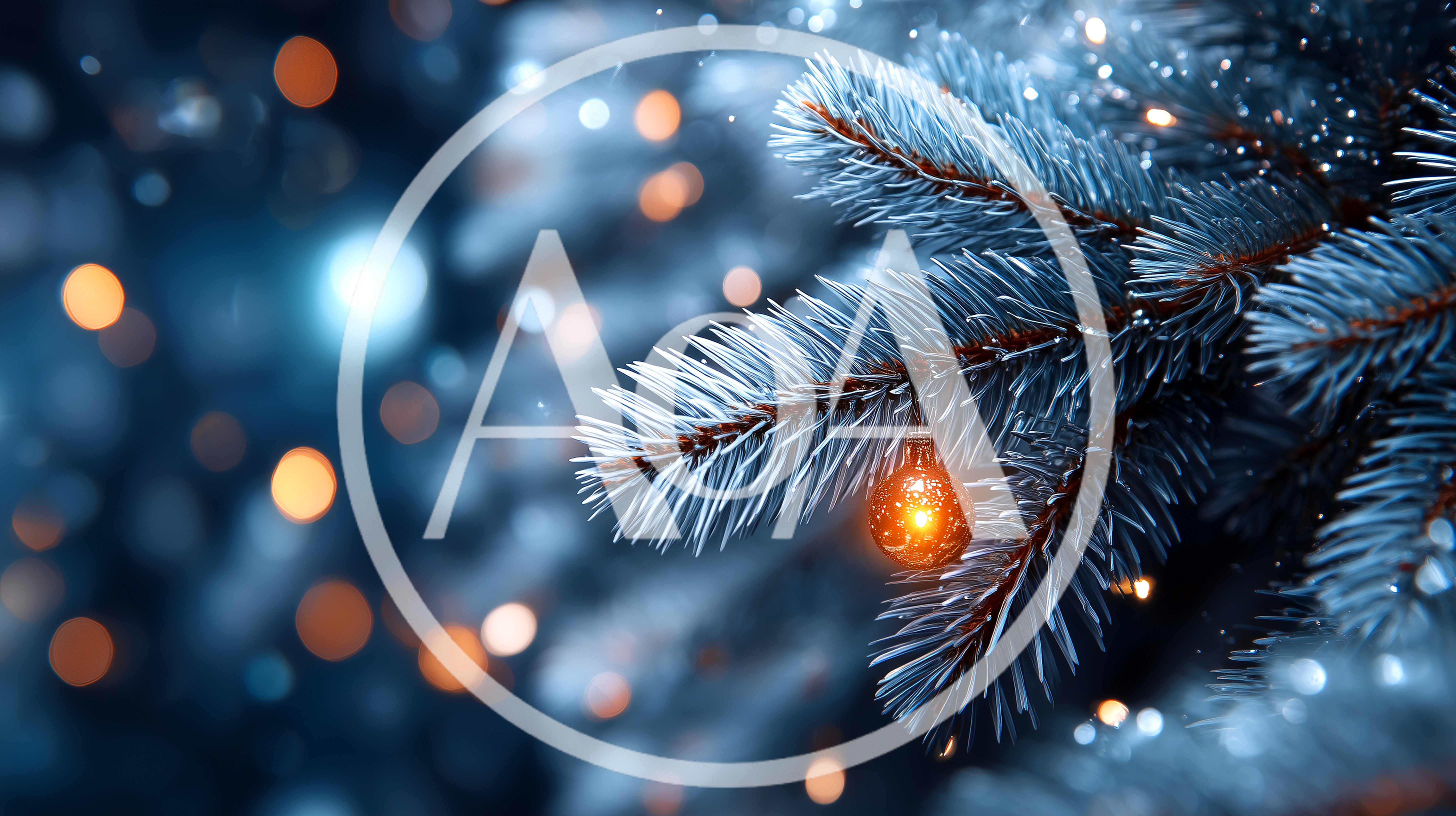 Glowing Christmas Ornament Hanging On Snowy Pine Branch