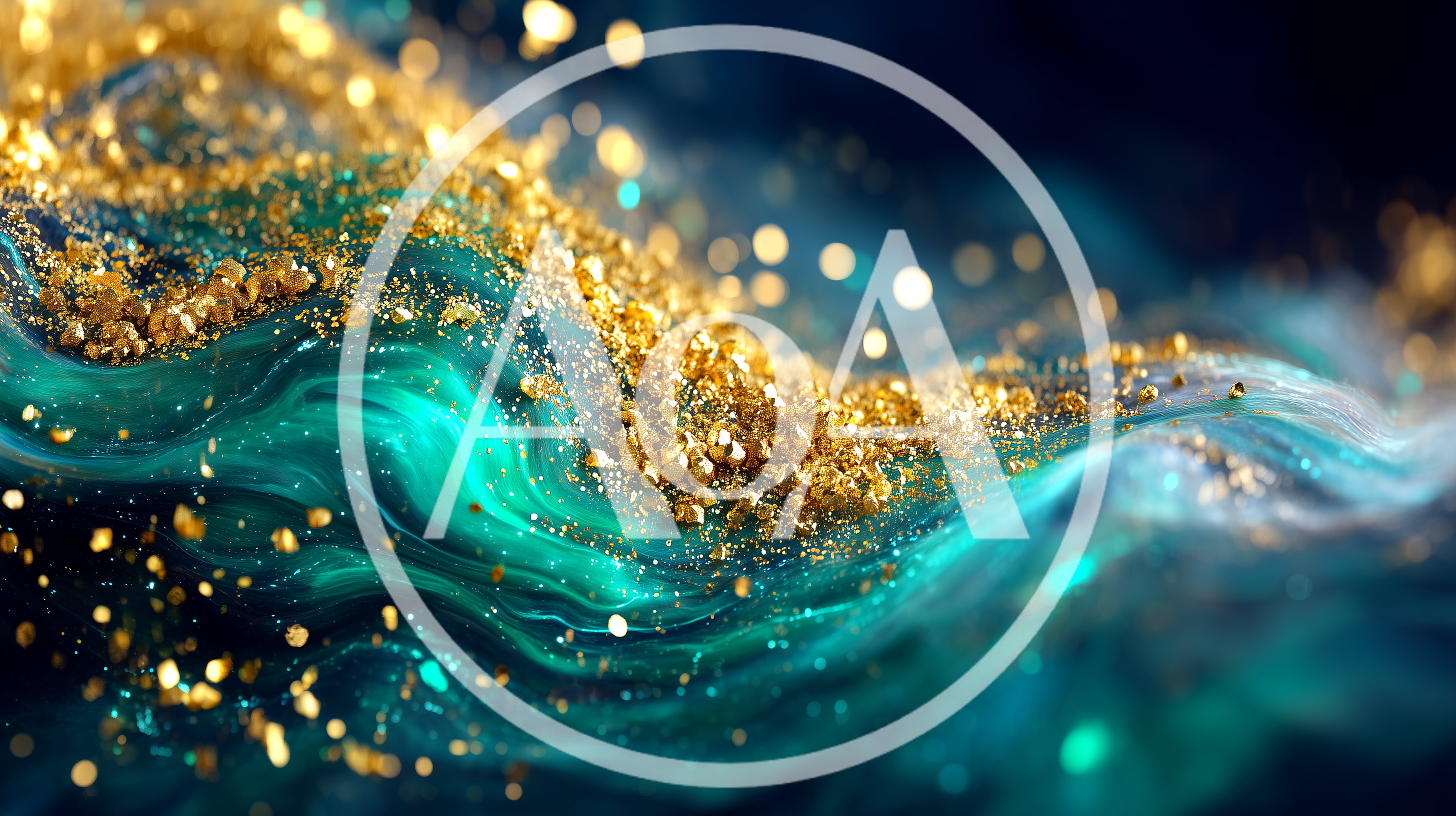 Abstract Teal And Gold Glittering Fluid Motion