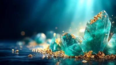 Glowing Teal Crystals With Gold Flakes