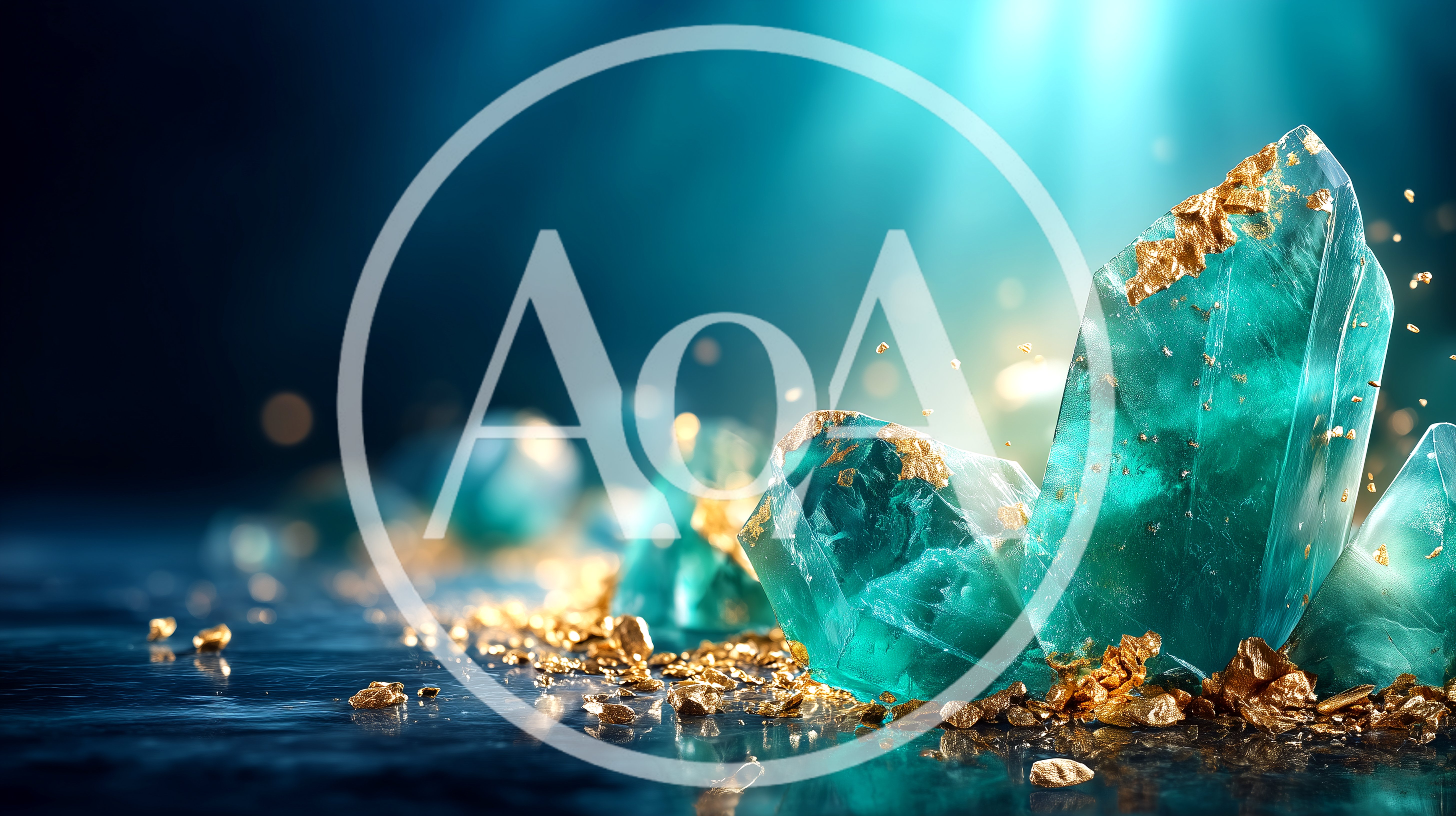 Glowing Teal Crystals With Gold Flakes