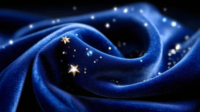 Golden Stars Scattered On Deep Blue Velvet Fabric
