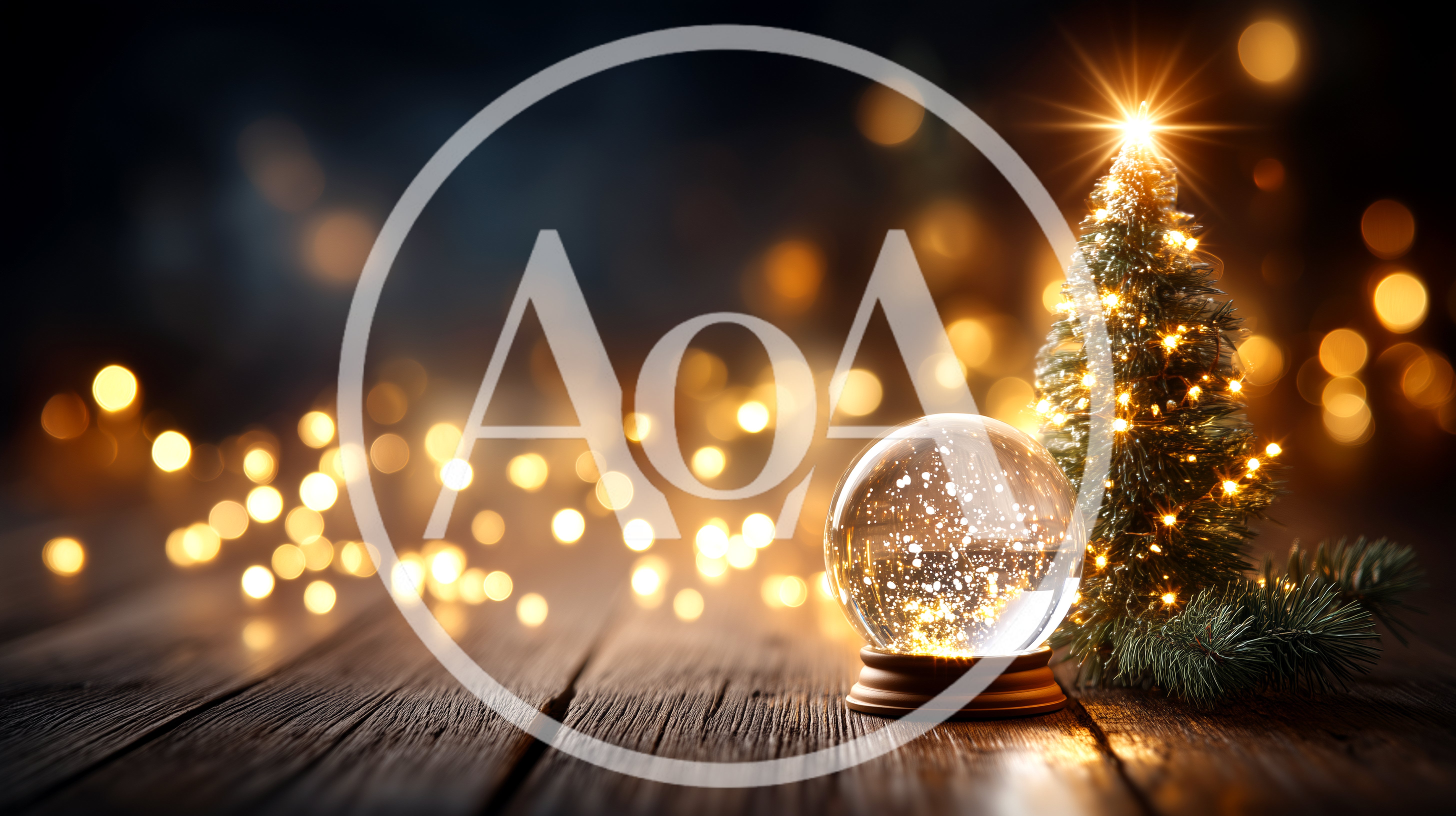 Christmas Snow Globe And Lit Tree On Wooden Table
