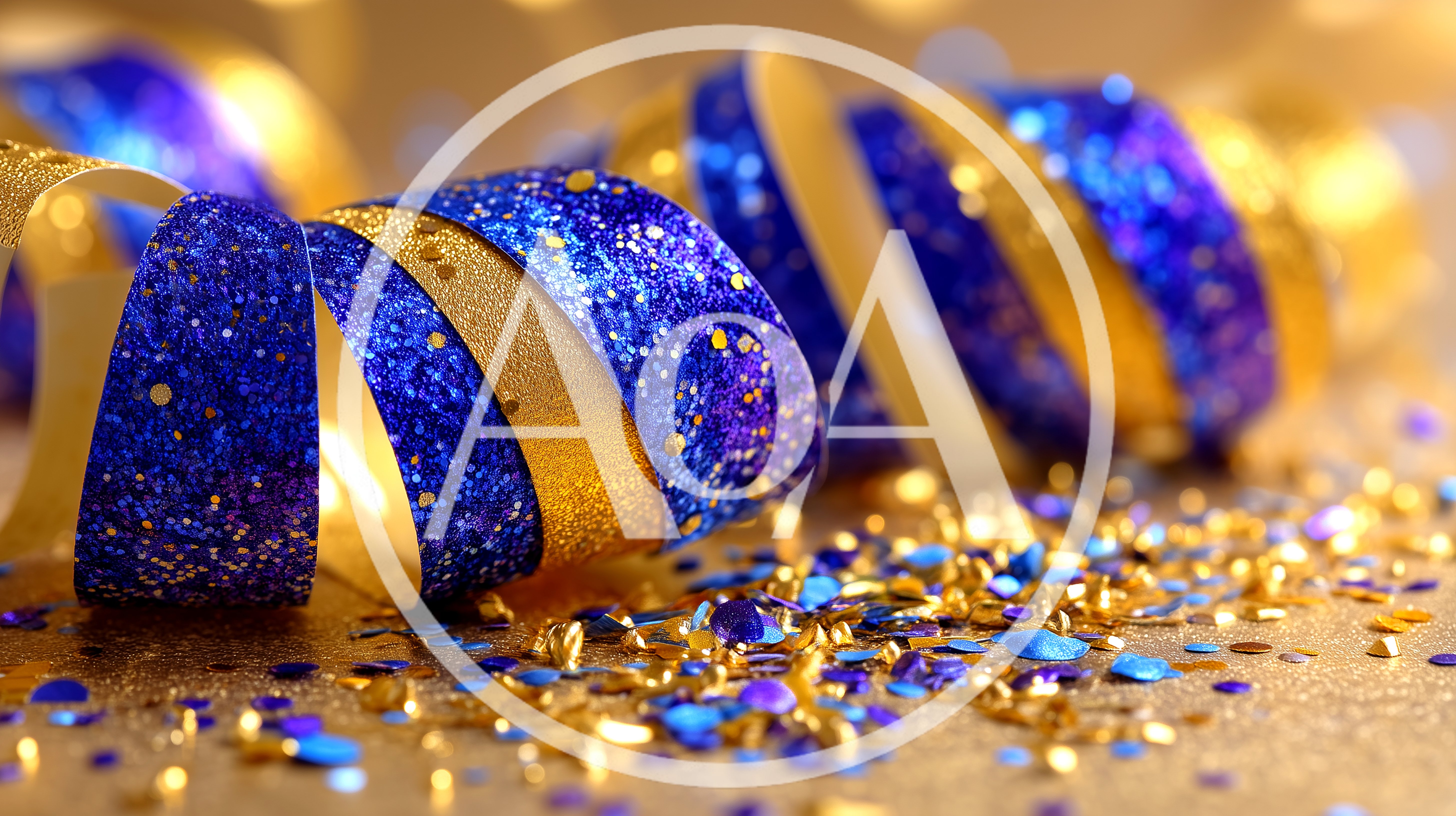 Blue and Gold Glittering Party Ribbons