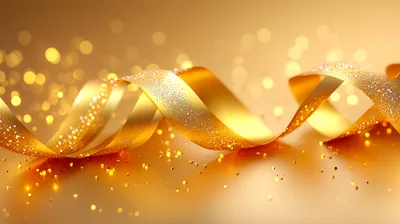 Golden Ribbon Swirls With Glittering Bokeh Background