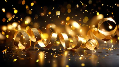 Golden Ribbon And Confetti Celebration Background