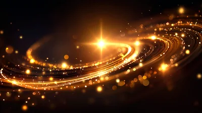 Abstract Golden Light Swirls With Glowing Particles
