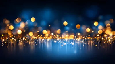 Abstract Blue Background With Golden Bokeh Light Particles