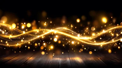 Golden Light Waves Over Dark Wooden Surface