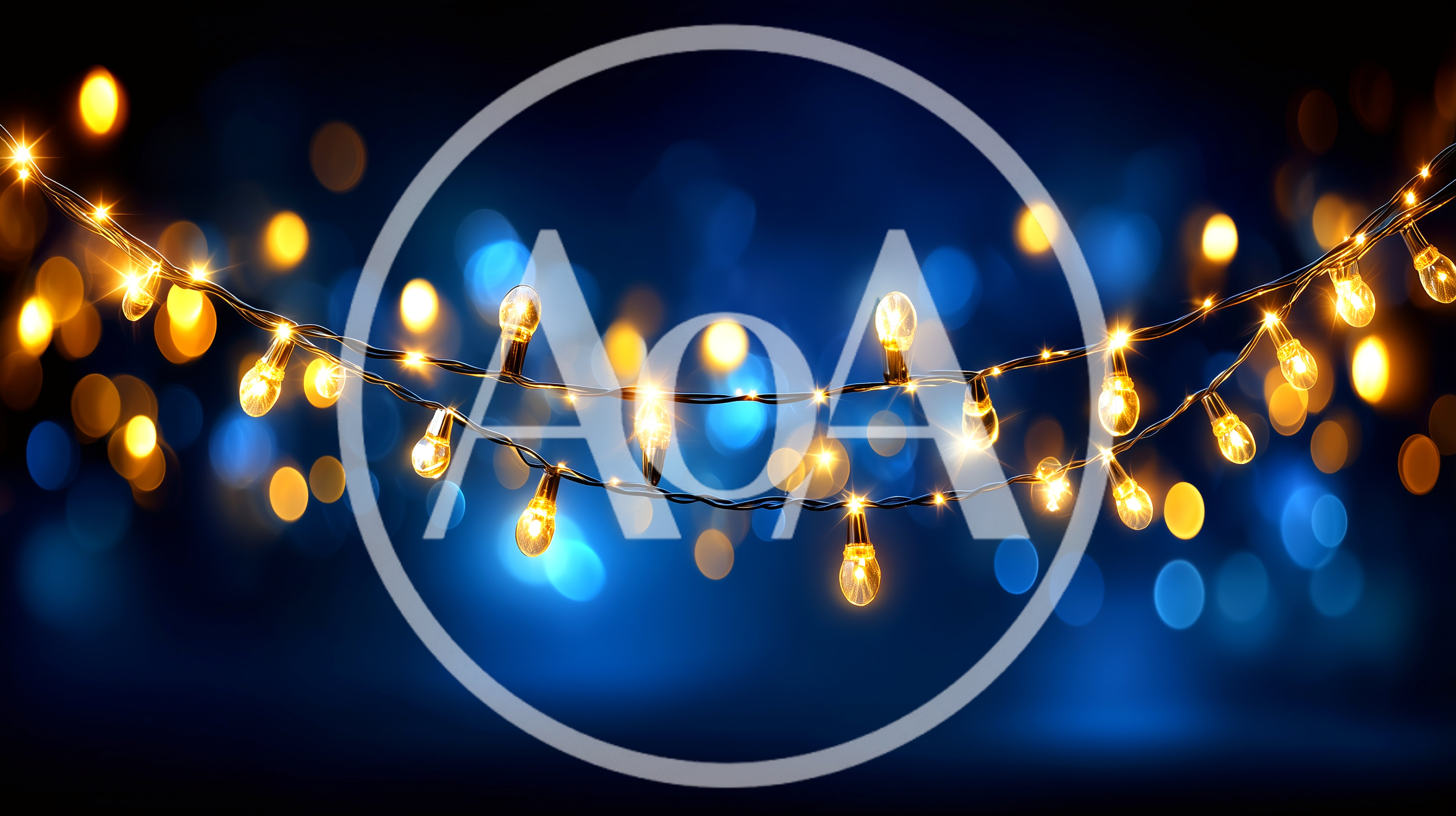 Glowing String Lights Against A Dark Blue Bokeh Background
