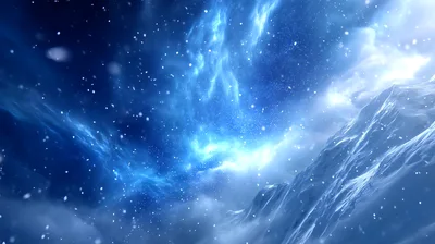 Snow Falling Over Majestic Blue Glacial Mountains