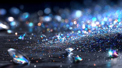Sparkling Blue Glitter And Scattered Diamond Gemstones