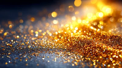 Golden Glitter Particles Scattered On Dark Surface