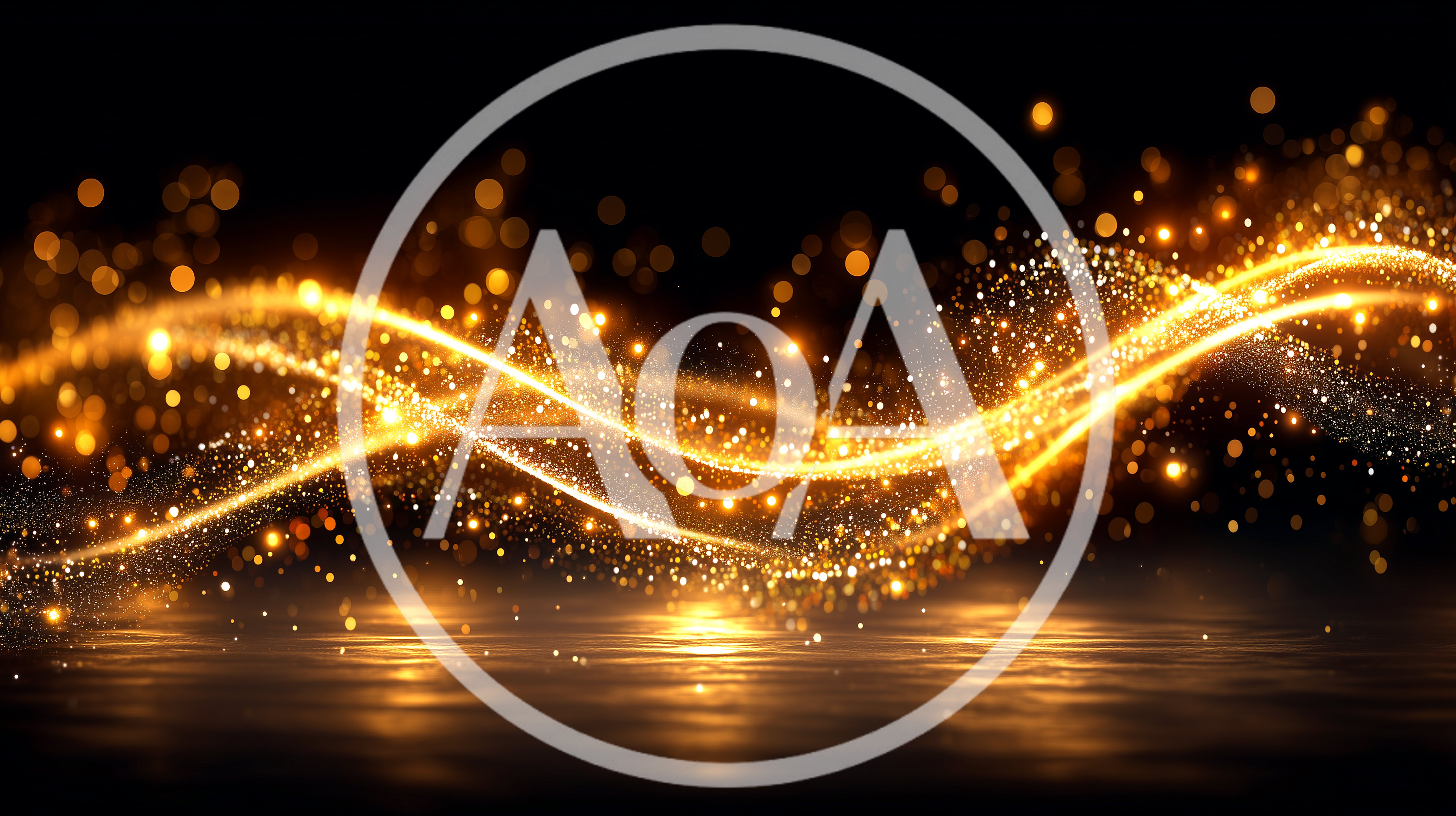Golden Glittering Light Waves On Dark Background