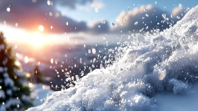 Snow Particles Flying Over A Snowy Landscape