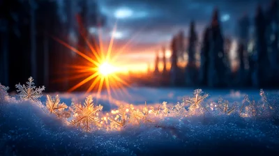 Intricate Snowflakes Resting On A Snowy Winter Landscape