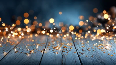 Golden Glitter Confetti Scattered On Rustic Blue Wooden Surface