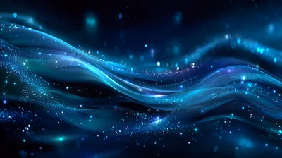 Abstract Blue Light Waves With Glowing Particles