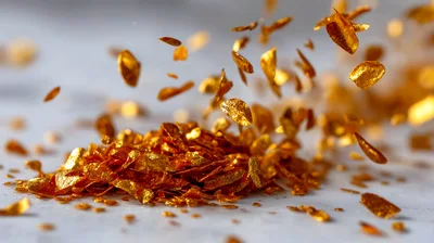 Gold Flakes Falling Onto A Pile