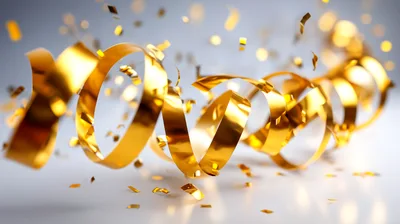 Golden Party Streamers And Confetti Falling