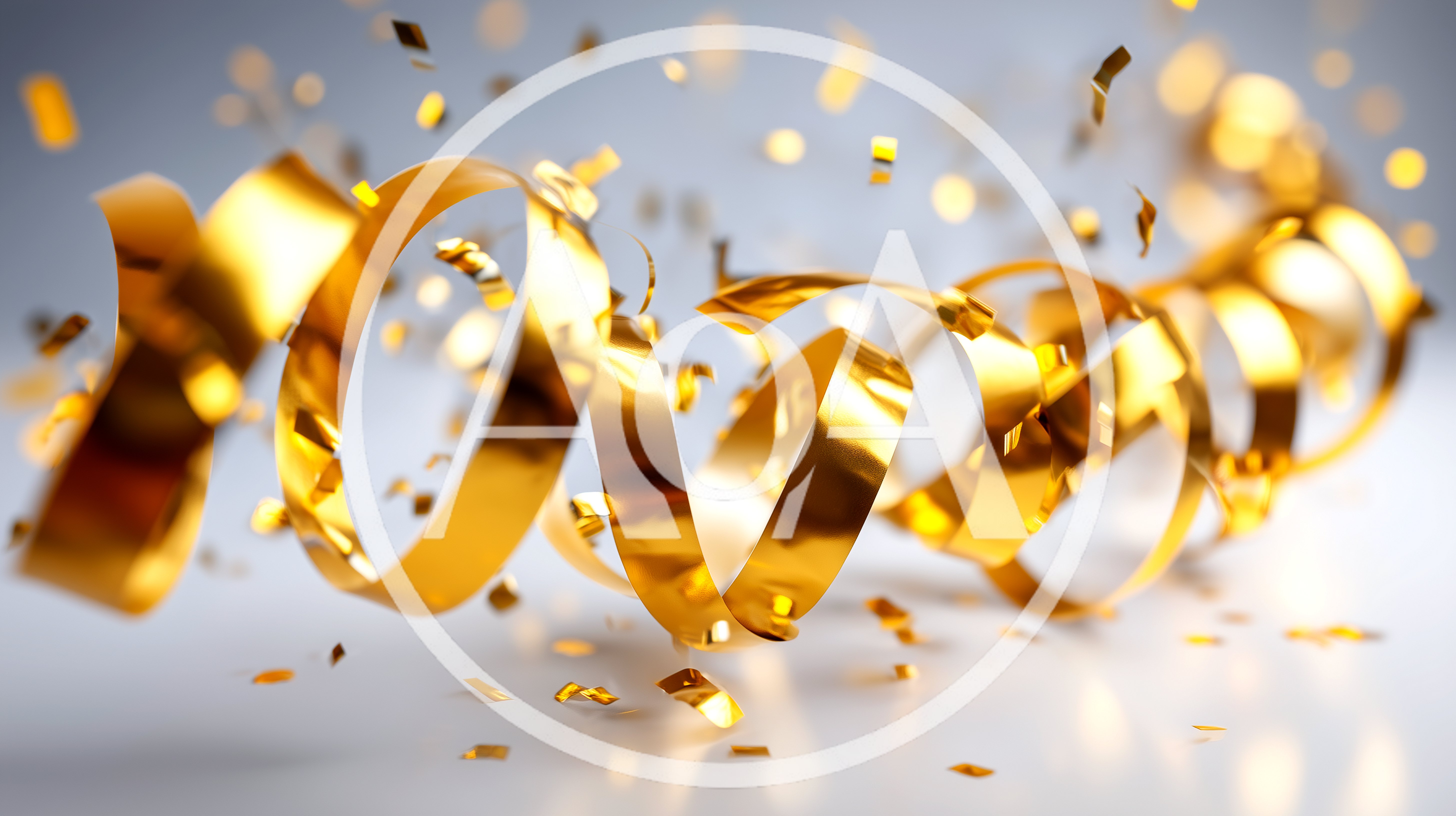 Golden Party Streamers And Confetti Falling