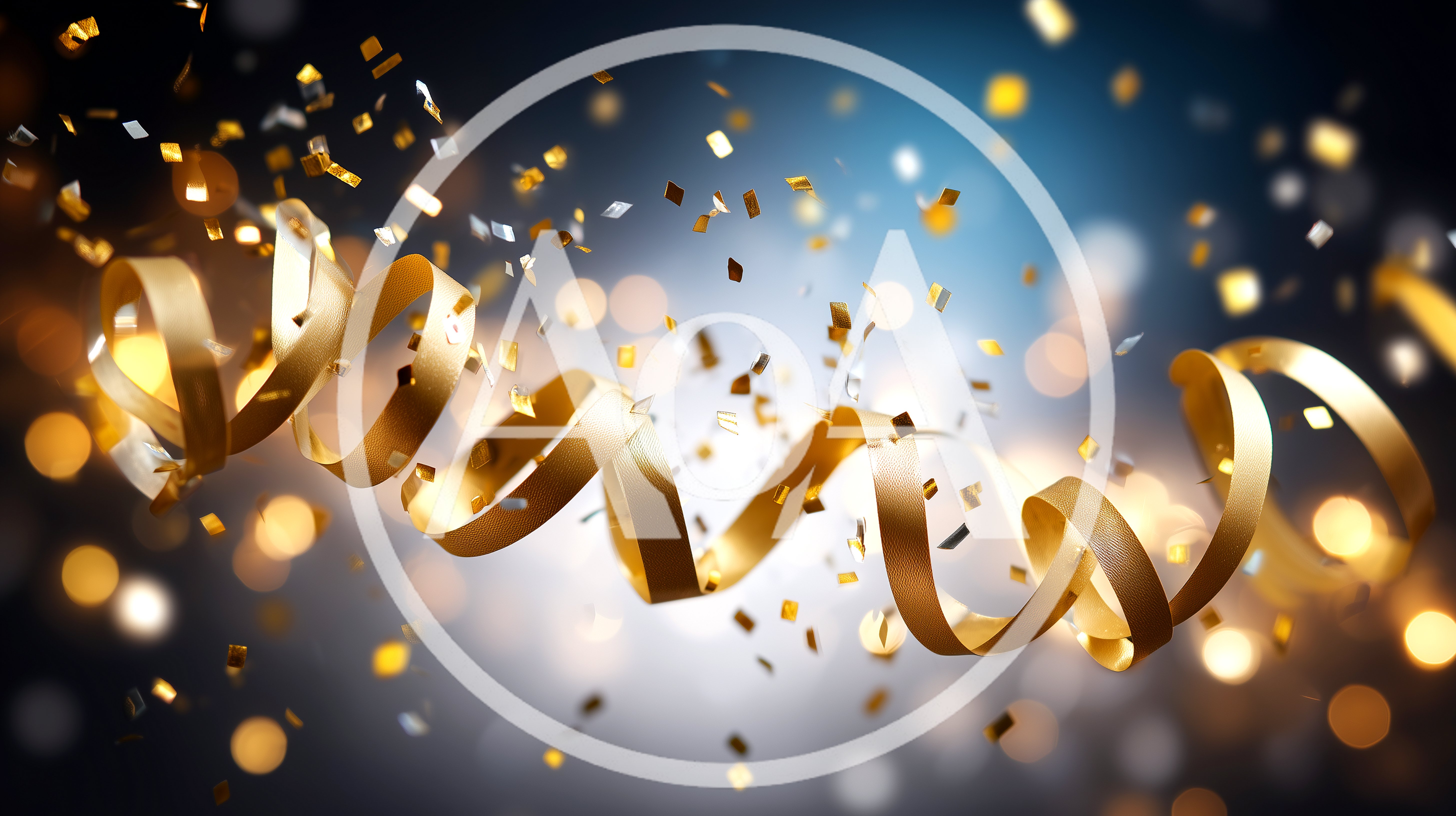 Golden Party Streamers And Confetti On Dark Background